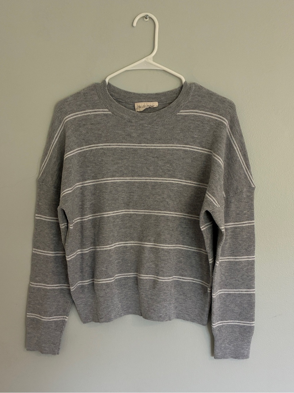 Women’s 78&Sunny Gray Striped Crewneck Wool Blend Sweater sz Small